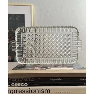 VTG Anchor Hocking Serva Snack Sushi Catch All Tray Plate Glass Diamonds Squares